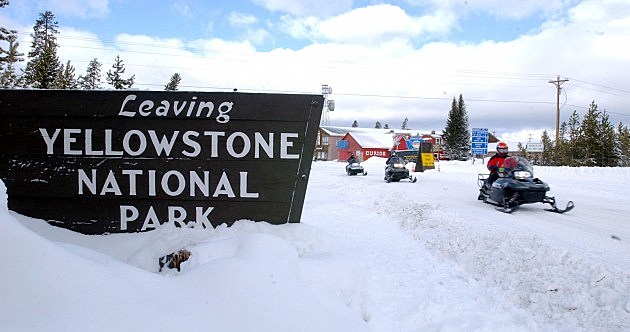 Snowmobilers Ride At Yellowstone Snowmobilers Ride At Yellowstone